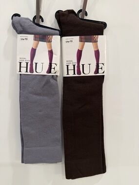 HUE Modal Knee Socks in Gray and Brown - Pair Set